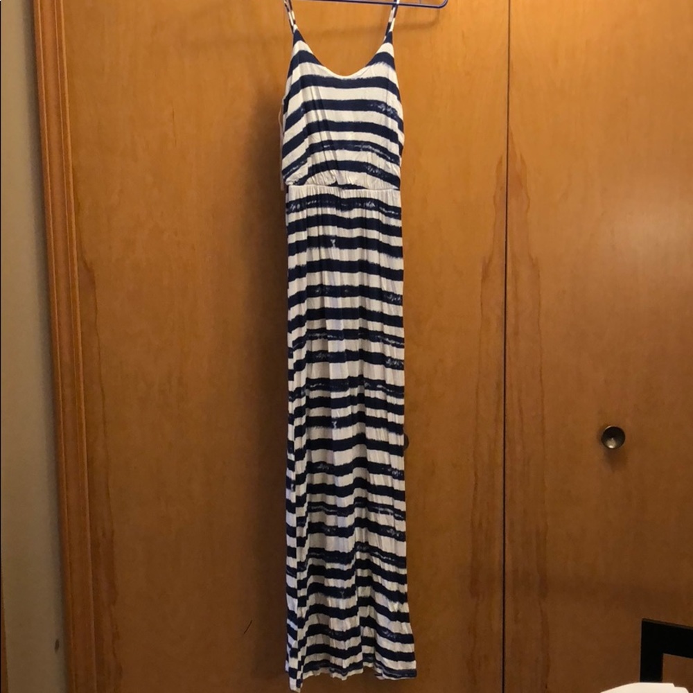 LUSH white and blue striped maxi dress